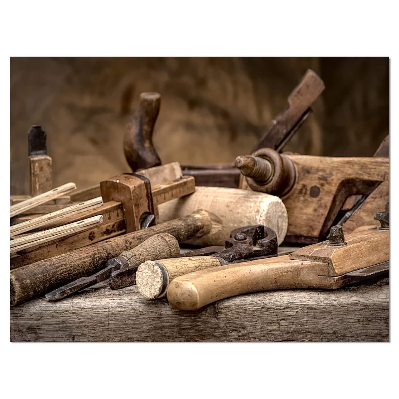 Designart - Vintage woodworking tools - Vintage Painting Print on Wrapped Canvas